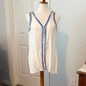 Karen Kane White Top with Blue sparkle Accents